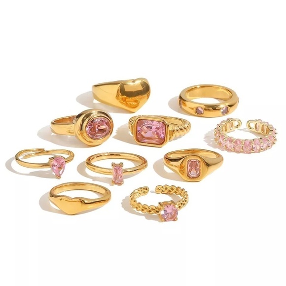 18K Gold Plated Pink Cubic Zirconia Ring - Picture 5 of 7